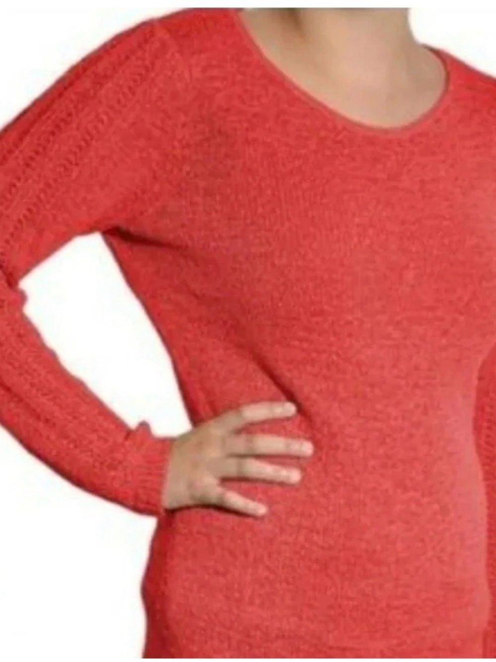 Rachel Zoe Karla Sweater Womens M Coral Red Open Knit Cotton Pullover Tunic